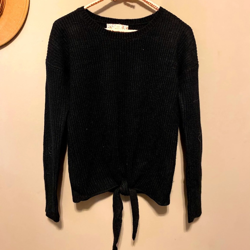 Pink republic tie knot front cable knit black swea